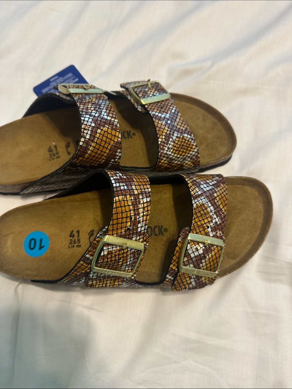 Birkenstock Arizona Two-Strap Sandals Brown Snake-Print Pattern - Picture 2 of 7